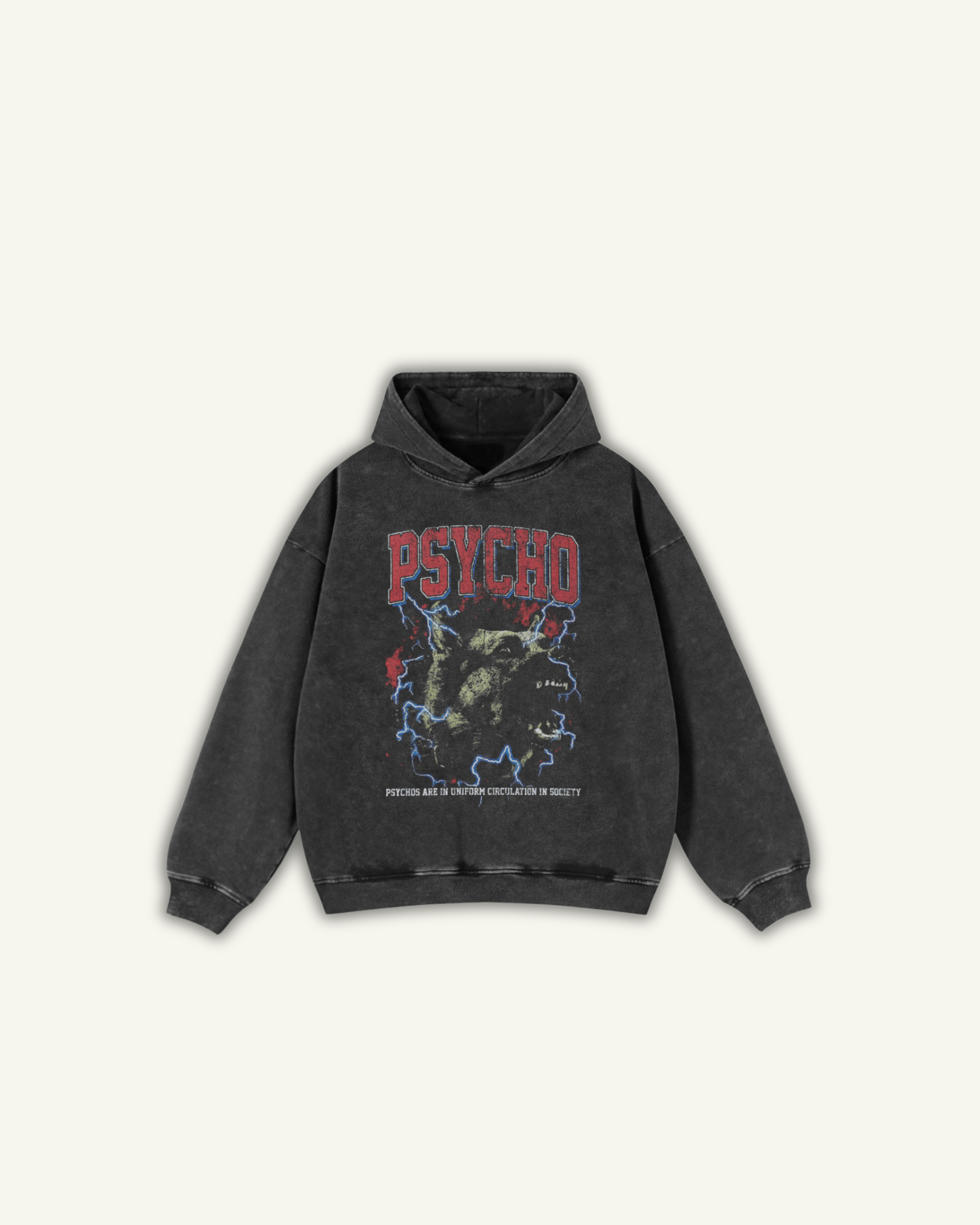 PSYCHO | OVERSIZED HOODIE WASHED BLACK
