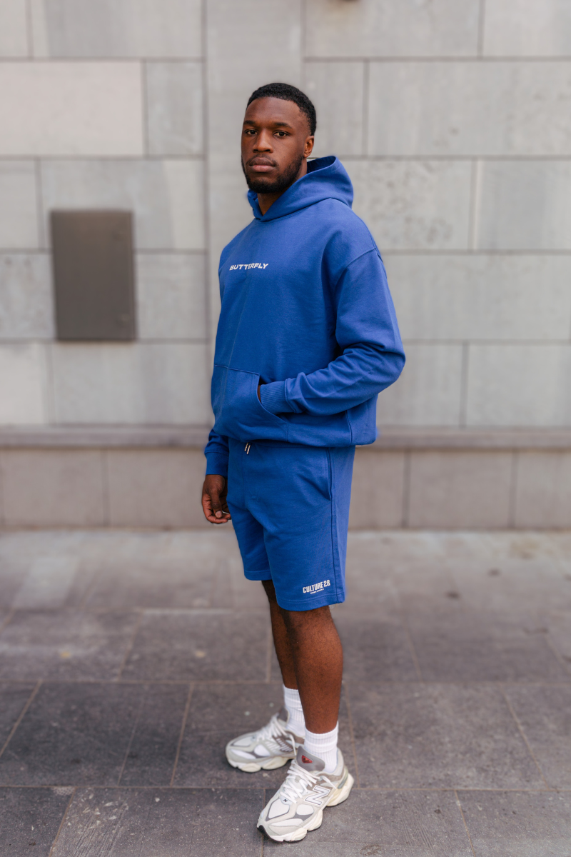 White hoodie with blue butterfly hotsell